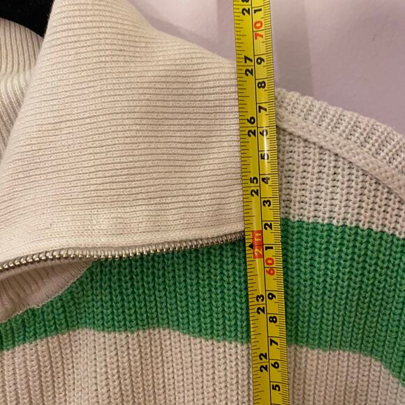 NWOT Aerie Green White Stripe Quarter Zip Pullover Sweater Cotton Women Small - Picture 9 of 10